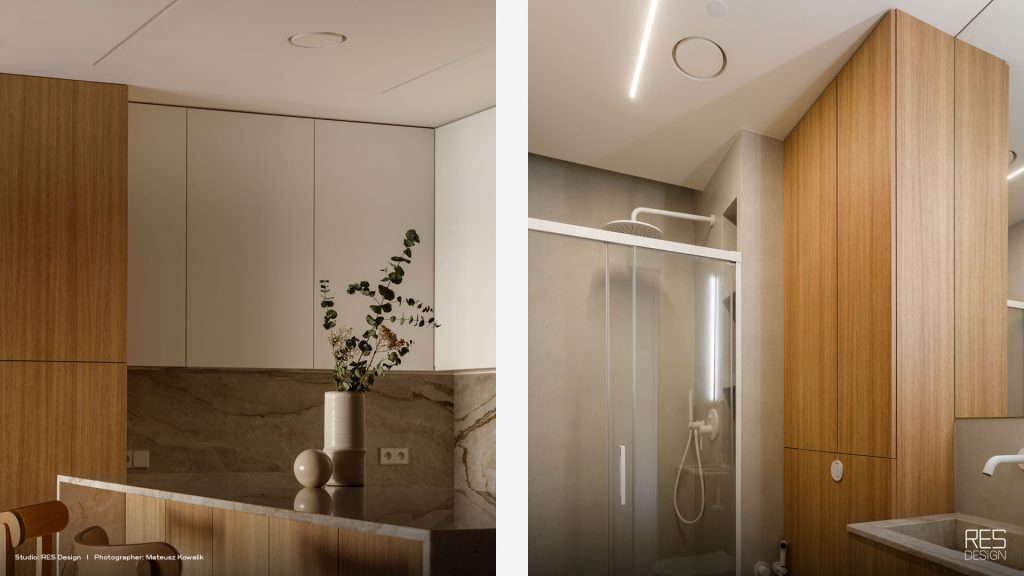 ERGOVENT RONDO hidden diffusers integrated into kitchen and bathroom ceilings
