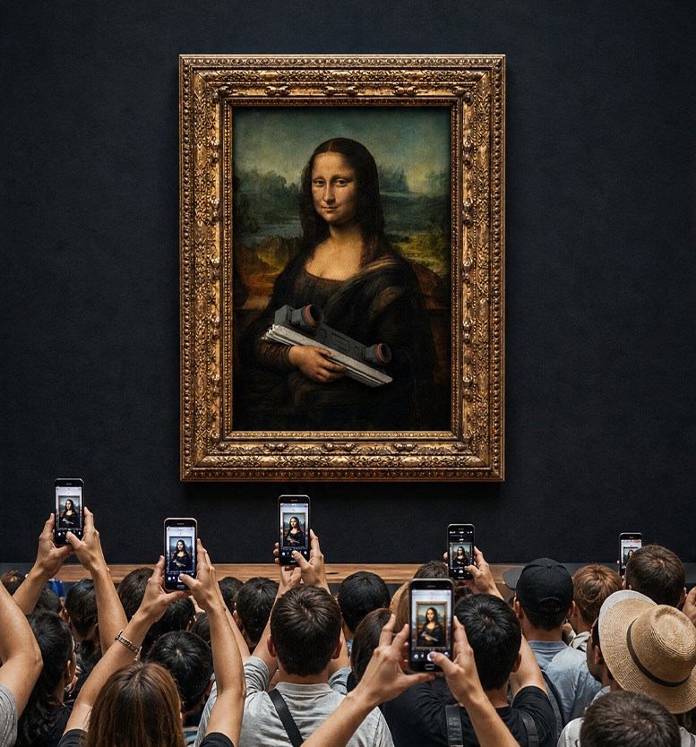AI-generated Mona Lisa with hidden air conditioning diffuser